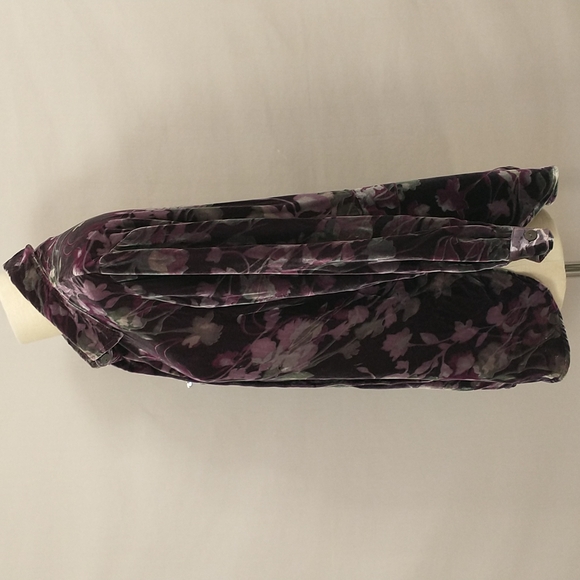 Purple Floral Velvet Silk Blend Blouse Shaket Lush Soft Top Versatile Bohemian - Picture 5 of 9